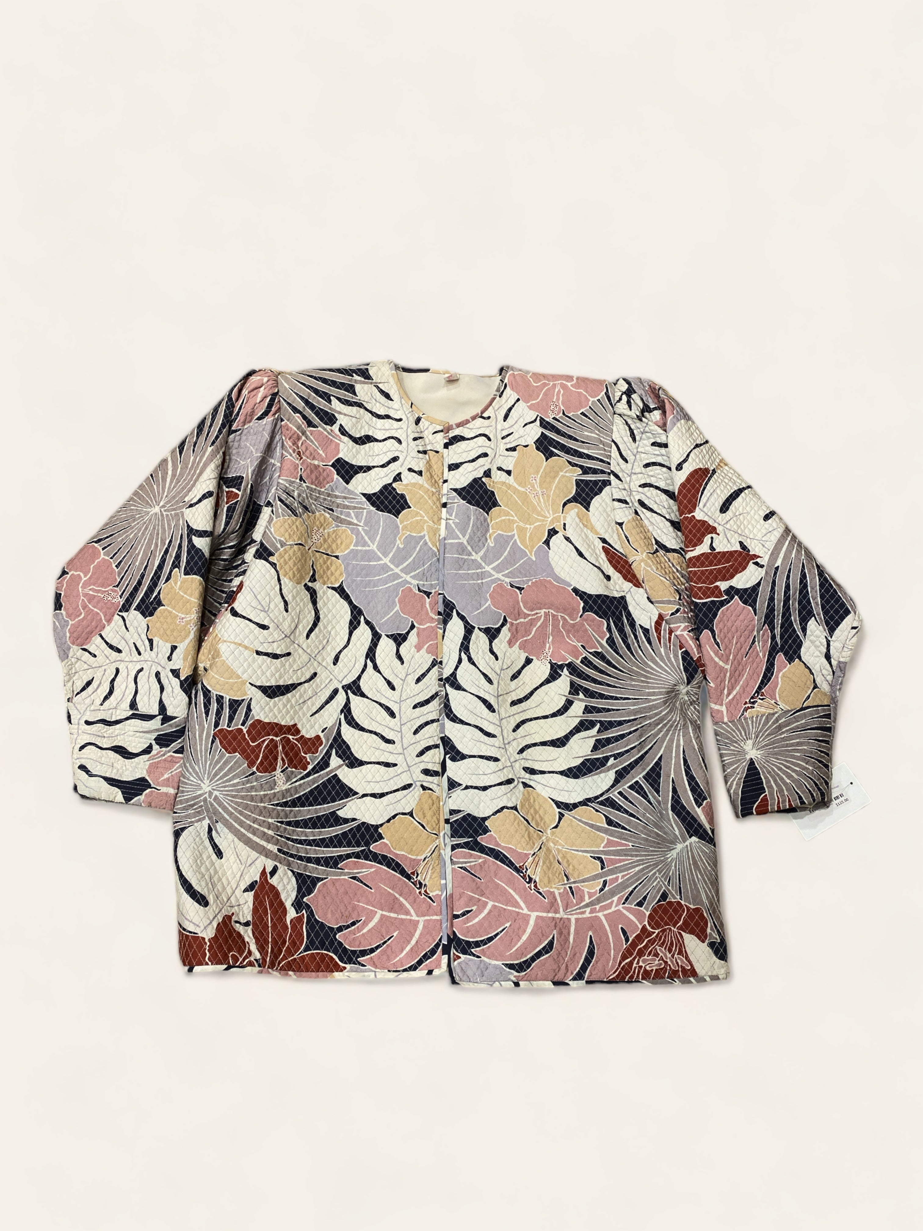 Pink Poodle Quilted Tropical Foliage Jacket