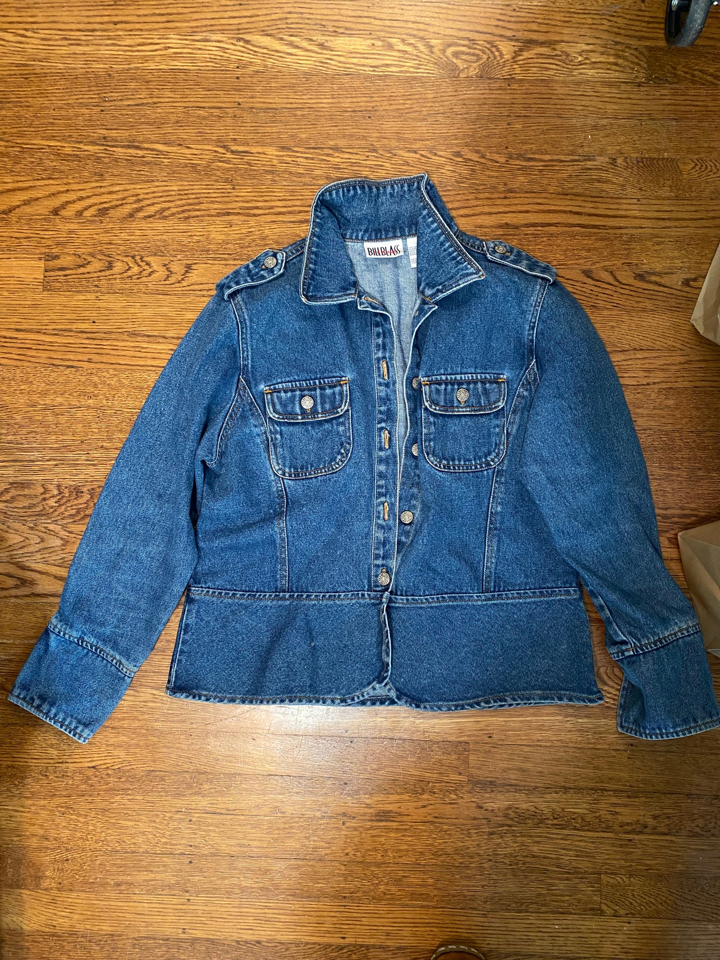 1980s Bill Blass Jeans Denim Jacket w Peplum