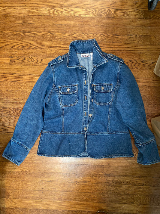 1980s Bill Blass Jeans Denim Jacket w Peplum