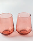 Handblown Hammered Glass Water Tumbler, Blush - set of 4