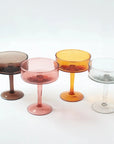 Handblown Hammered Coupe Cocktail Glasses, Amber - set of 4