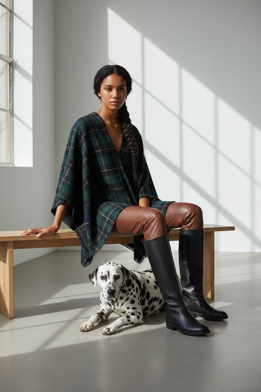 Early DKNY Green Tartan Plaid Cape Poncho