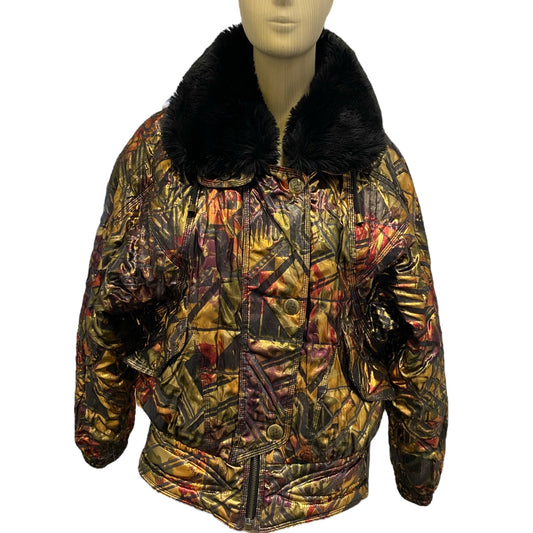 Metallic Jacket Faux Fur Collar