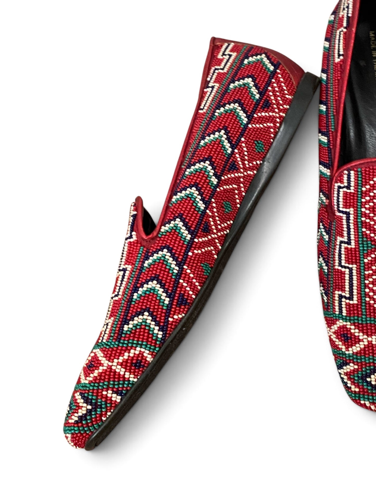 Red Beaded Slip-on Loafers