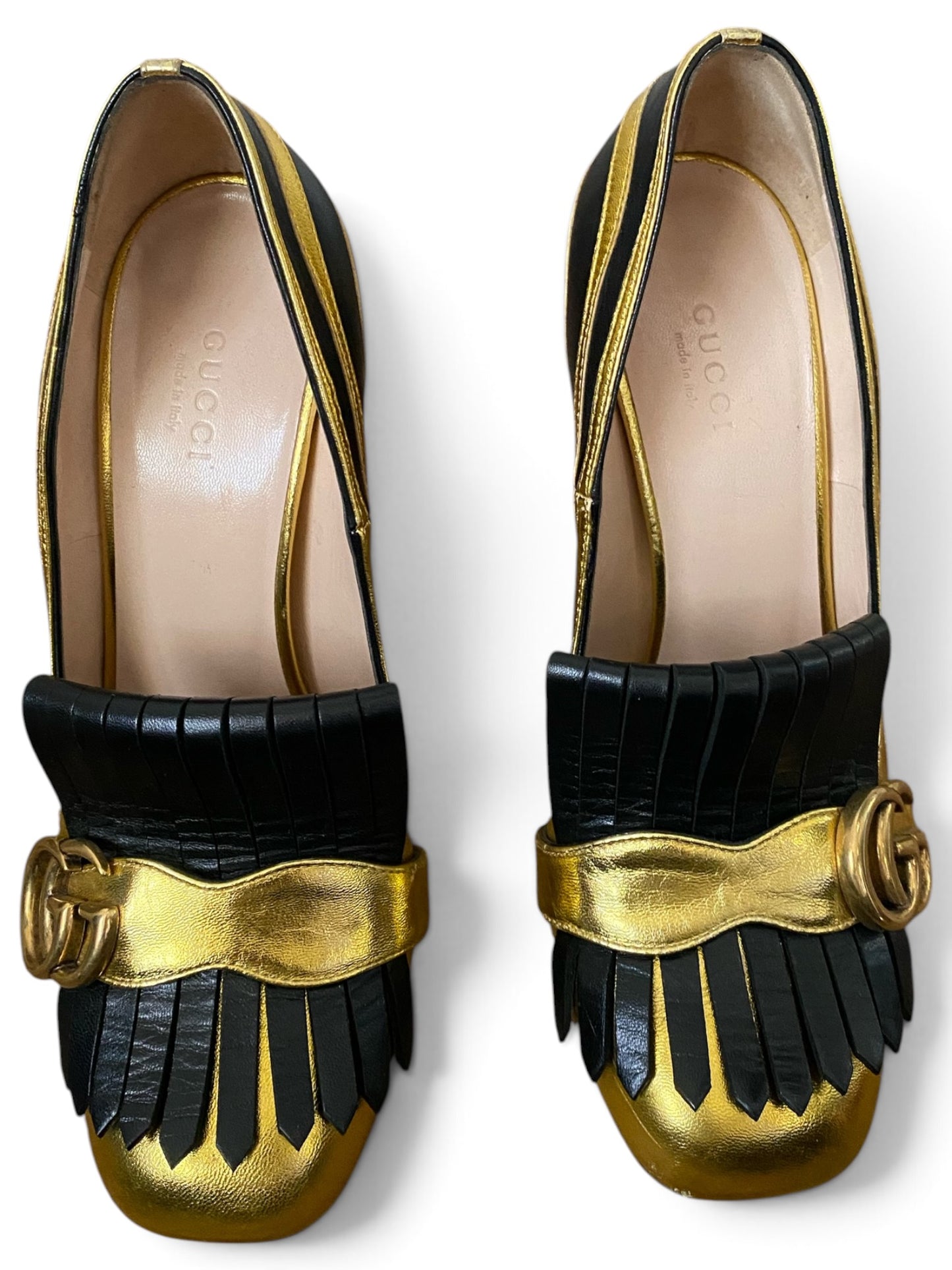 Gucci Marmont Pumps Gold and Black Flame