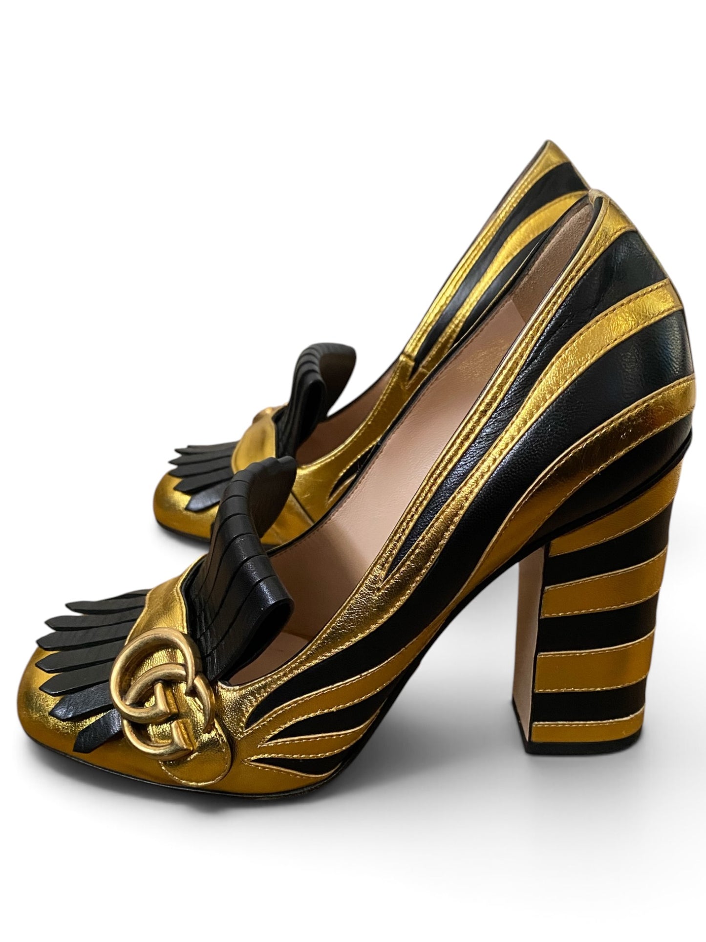 Gucci Marmont Pumps Gold and Black Flame