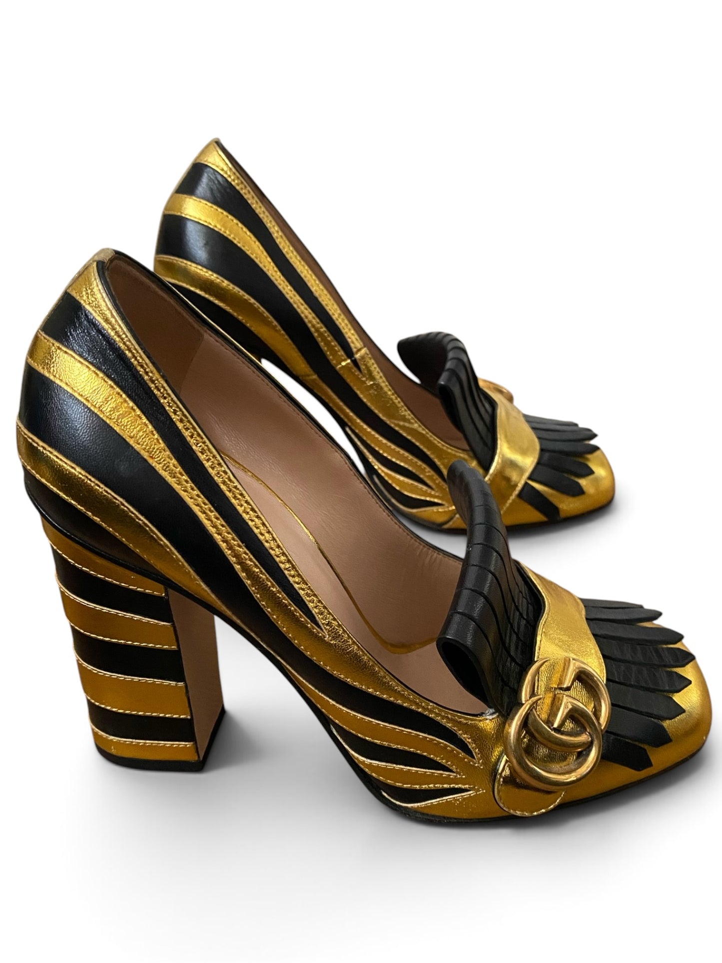 Gucci Marmont Pumps Gold and Black Flame