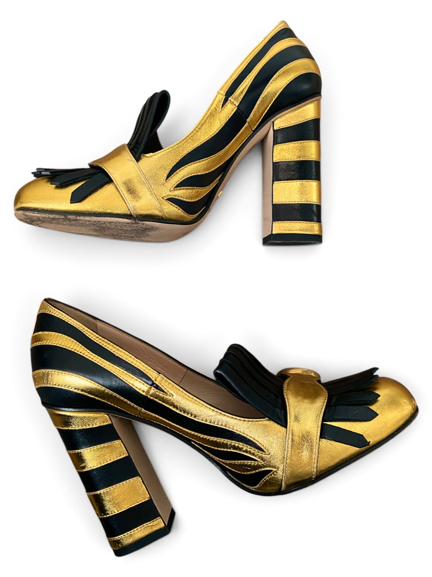 Gucci Marmont Pumps Gold and Black Flame