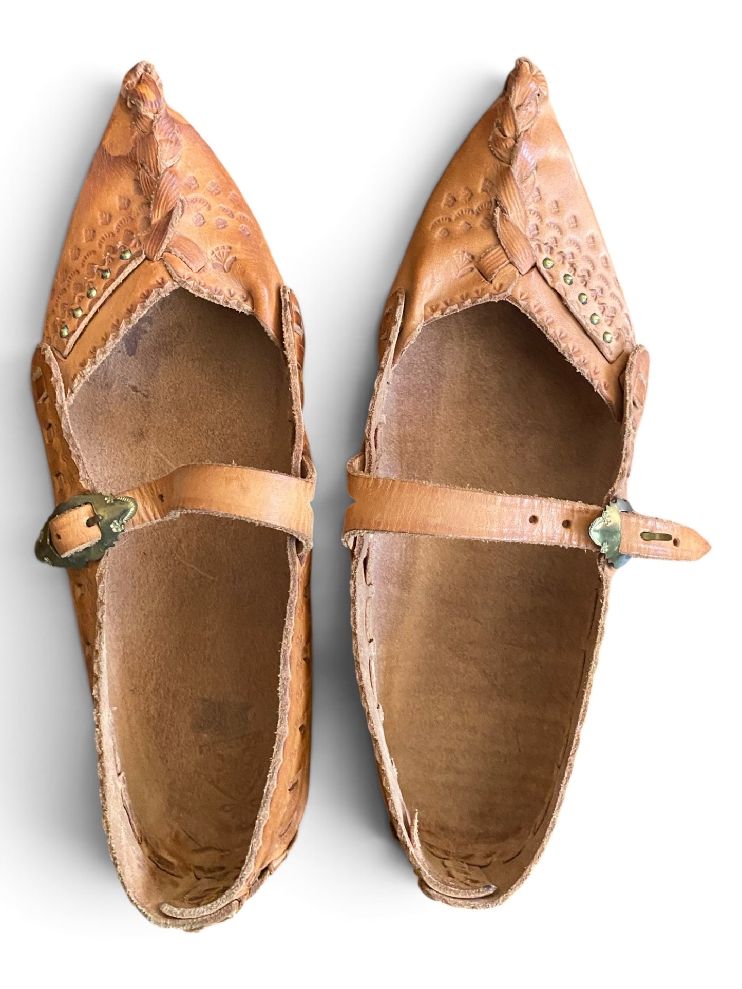 Vintage Woven Leather Balkan Opanci Mary Janes