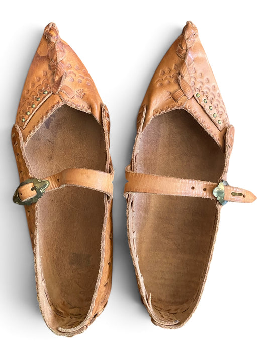 Vintage Woven Leather Balkan Opanci Mary Janes