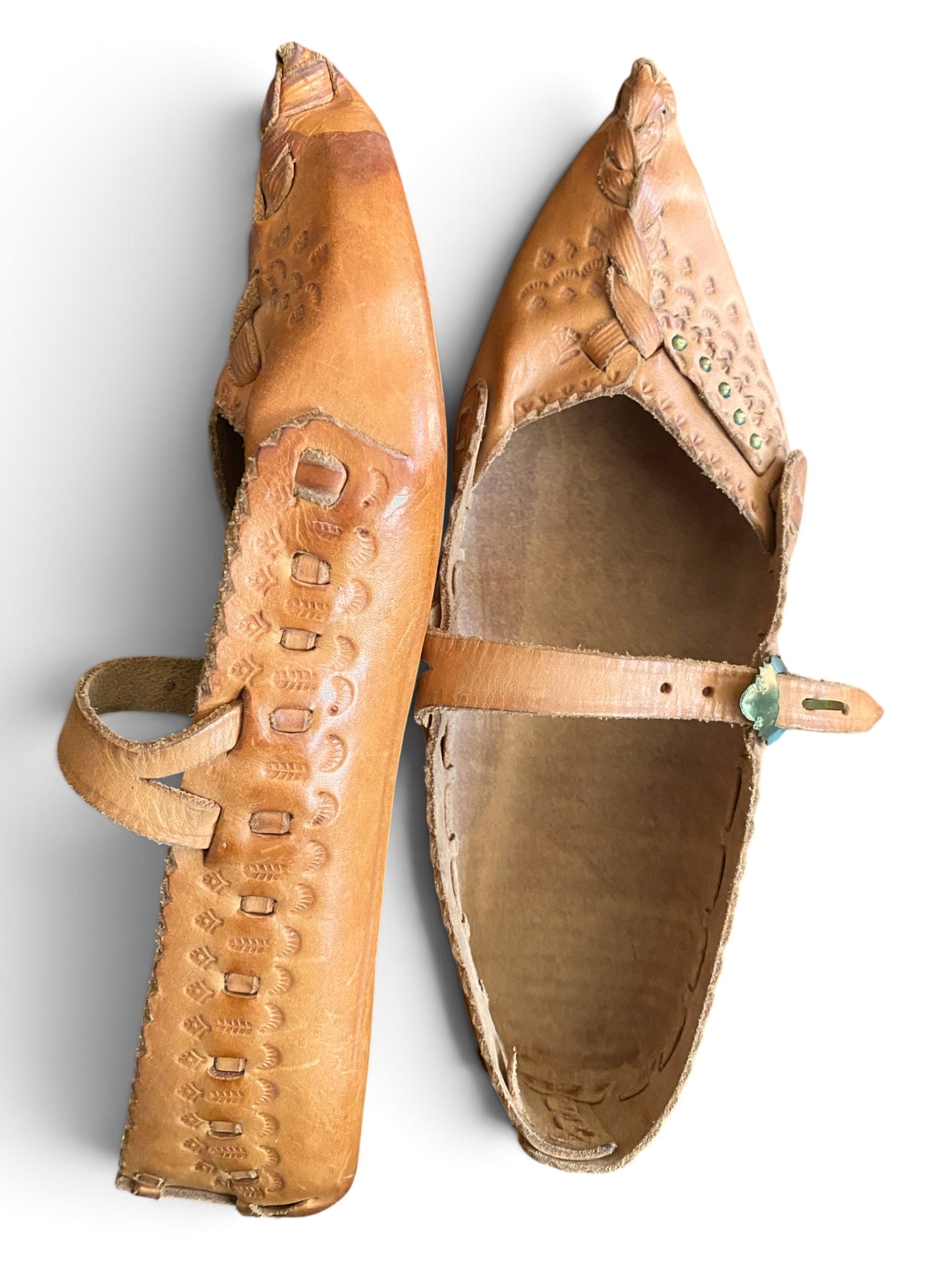 Vintage Woven Leather Balkan Opanci Mary Janes