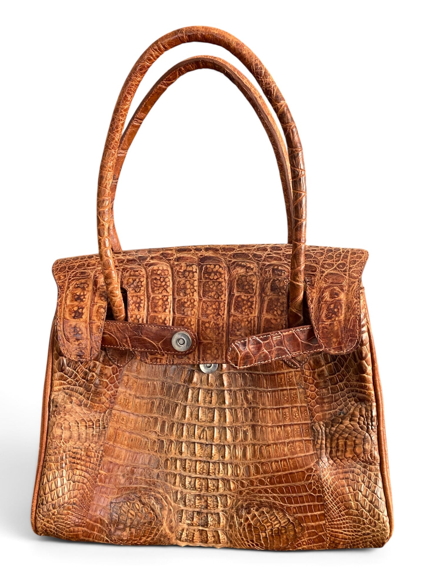 Vintage Structured Top-Handle Croc Satchel
