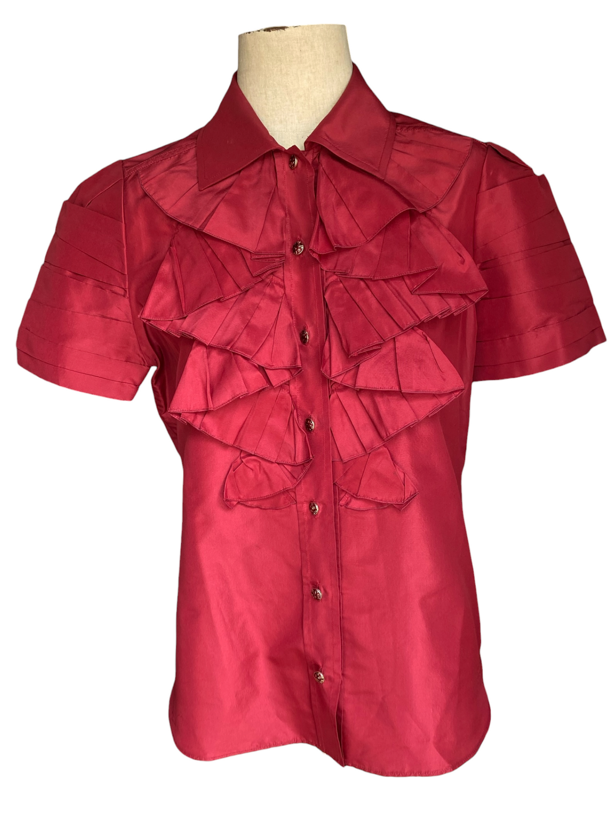 2008 Oscar de la Renta Oxblood Red Ruffle Blouse