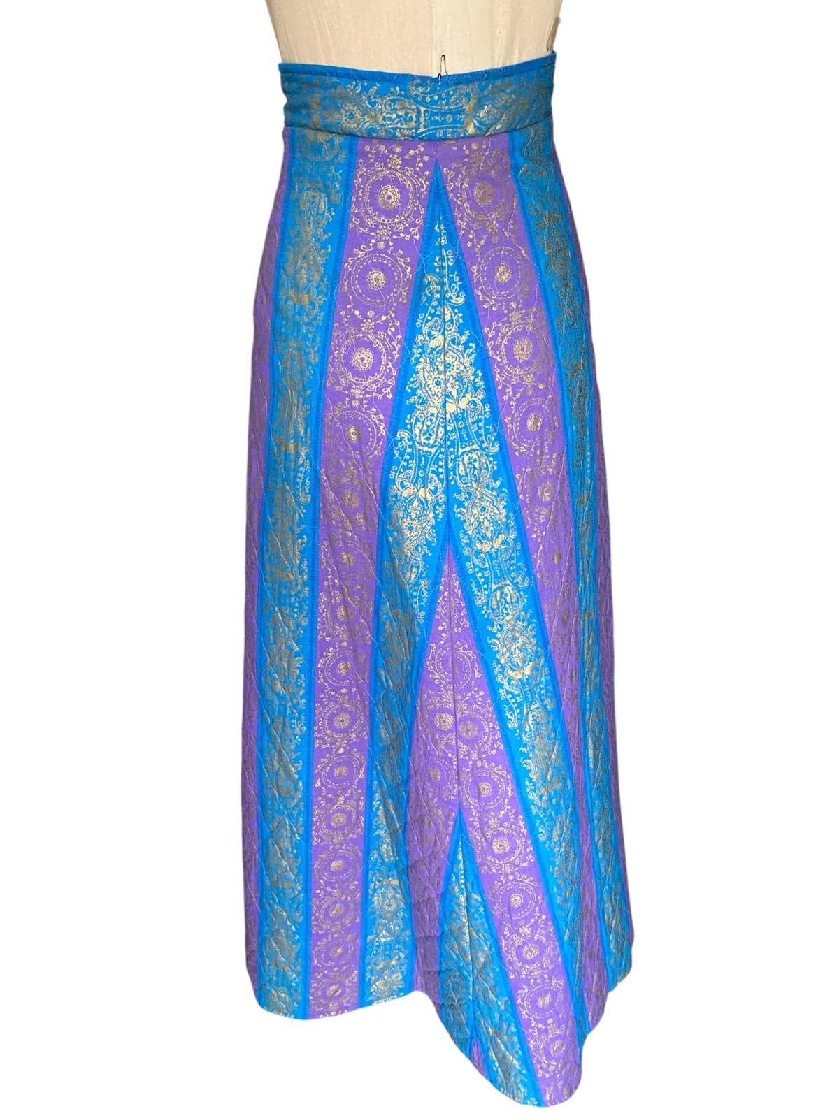 60s Maxi Skirt Gilded Buttons & Chain Gold Print