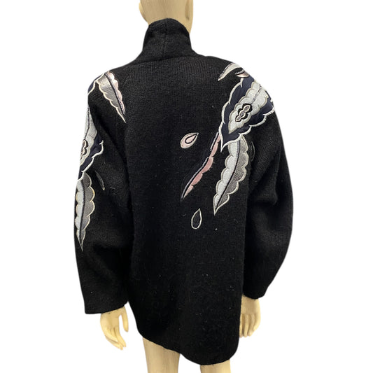 Black Cocoon Sweater with Appliqués
