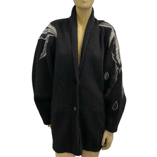 Black Cocoon Sweater with Appliqués