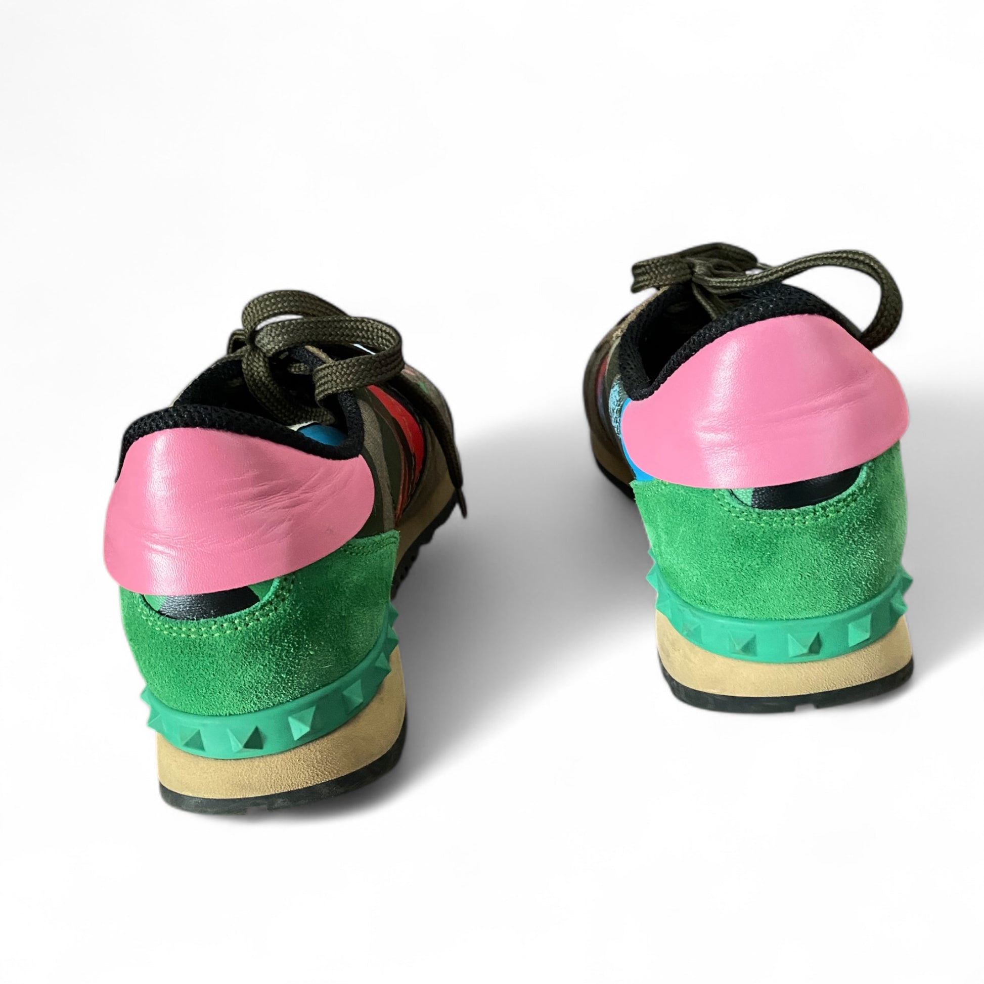 Valentino sneakers — close-up of hand-painted cartoon cat on leather upper
