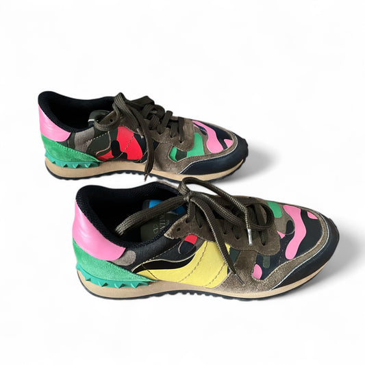 Valentino sneakers hand-painted feline — three-quarter angle showing artwork detail