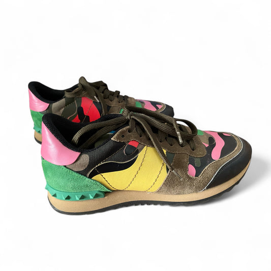 Valentino sneakers with hand-painted whimsical cat by unknown artist — side profile view