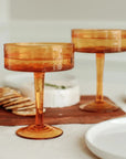 Handblown Hammered Coupe Cocktail Glasses, Amber - set of 4