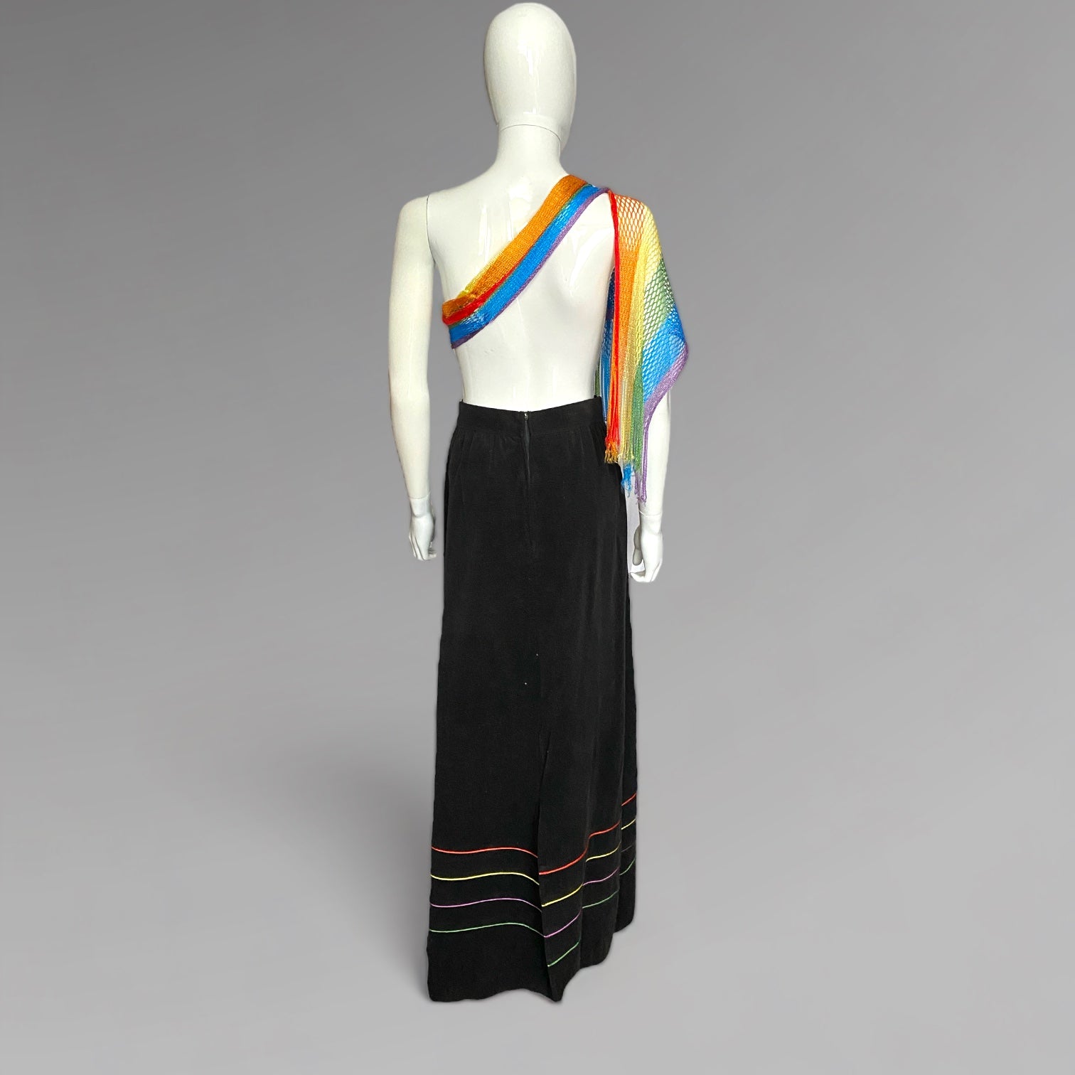 Black Corduroy Maxi Skirt Primary Color Satin Stripes