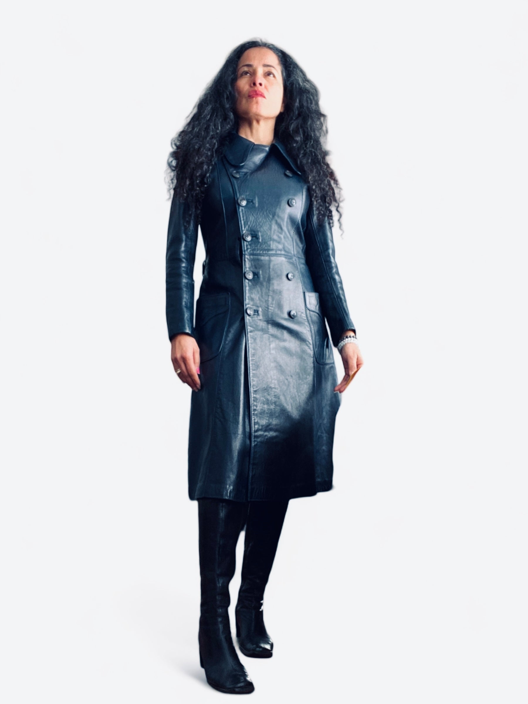 Navy Blue Leather Trench *As Is*