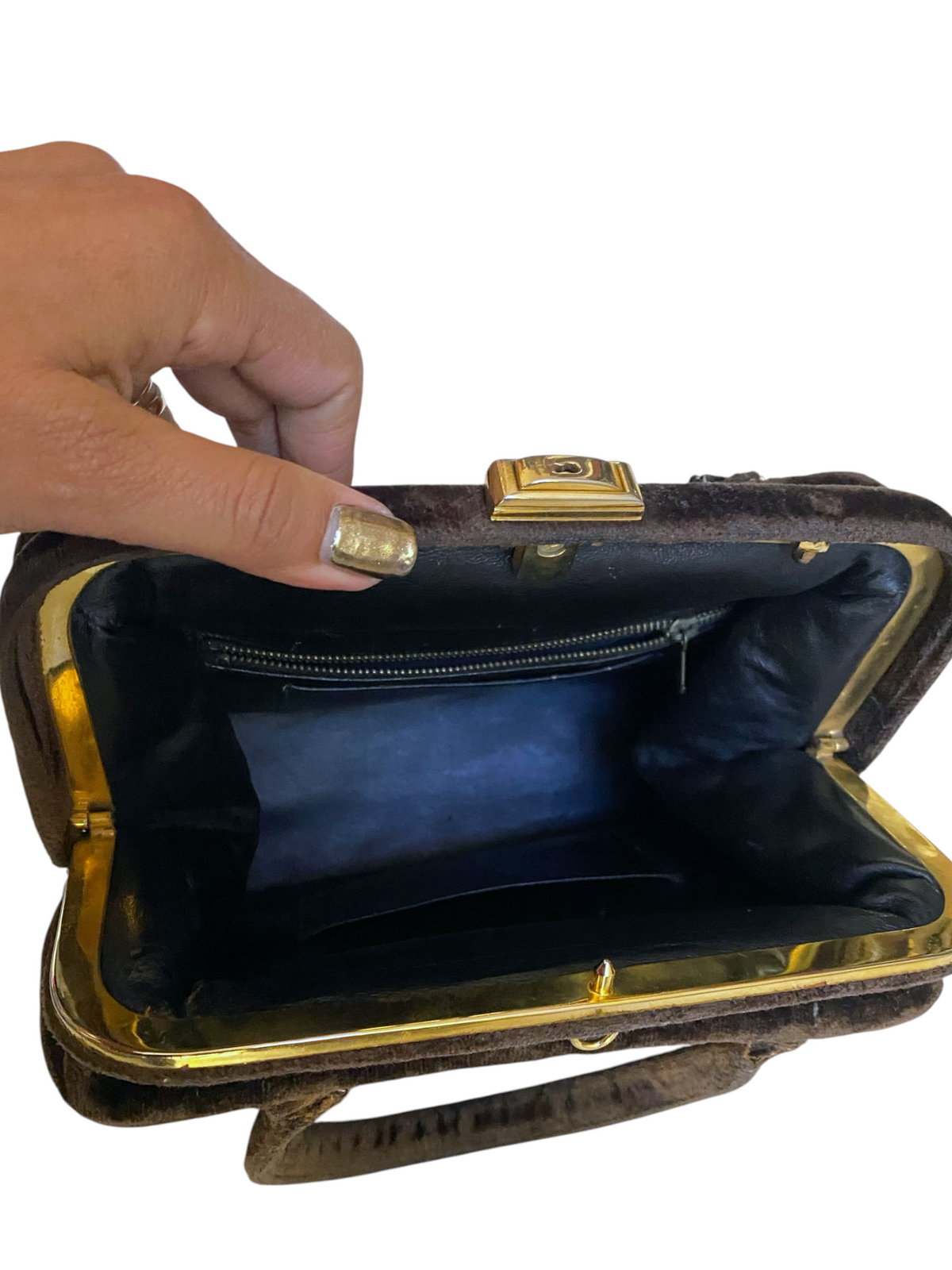 C. 60s-70s Roberta di Camerino Venetian Silk Velvet Trompe L'Oeil Belted Handbag