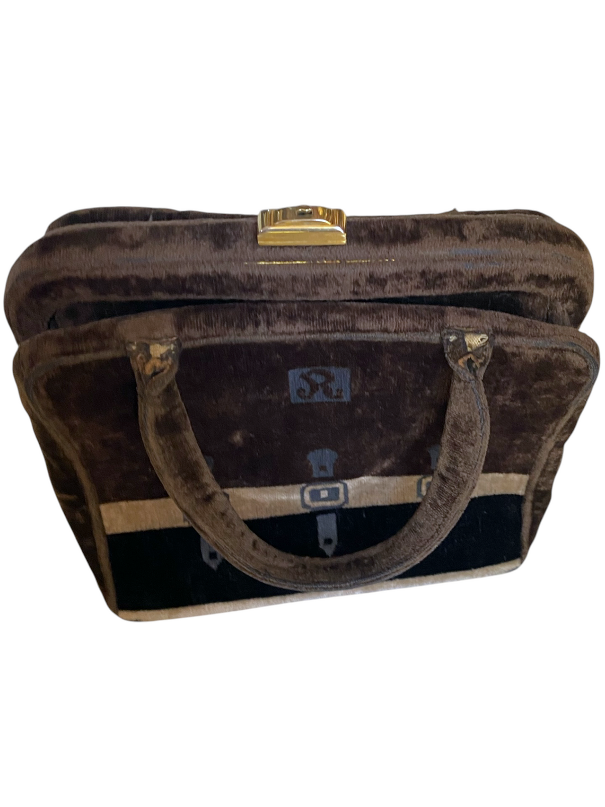 C. 60s-70s Roberta di Camerino Venetian Silk Velvet Trompe L'Oeil Belted Handbag