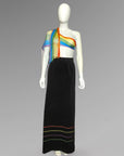 Black Corduroy Maxi Skirt Primary Color Satin Stripes