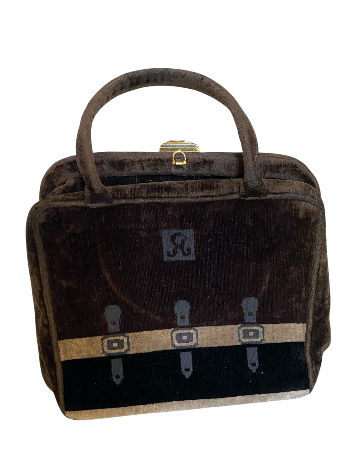 C. 60s-70s Roberta di Camerino Venetian Silk Velvet Trompe L'Oeil Belted Handbag