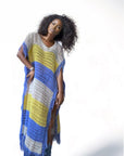 Agatha Hand Knit Blue White Yellow Poncho