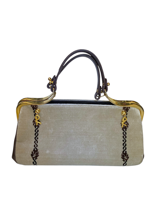 1960s Roberta di Camerino Crushed Velvet Frame Bag with Logo Charms