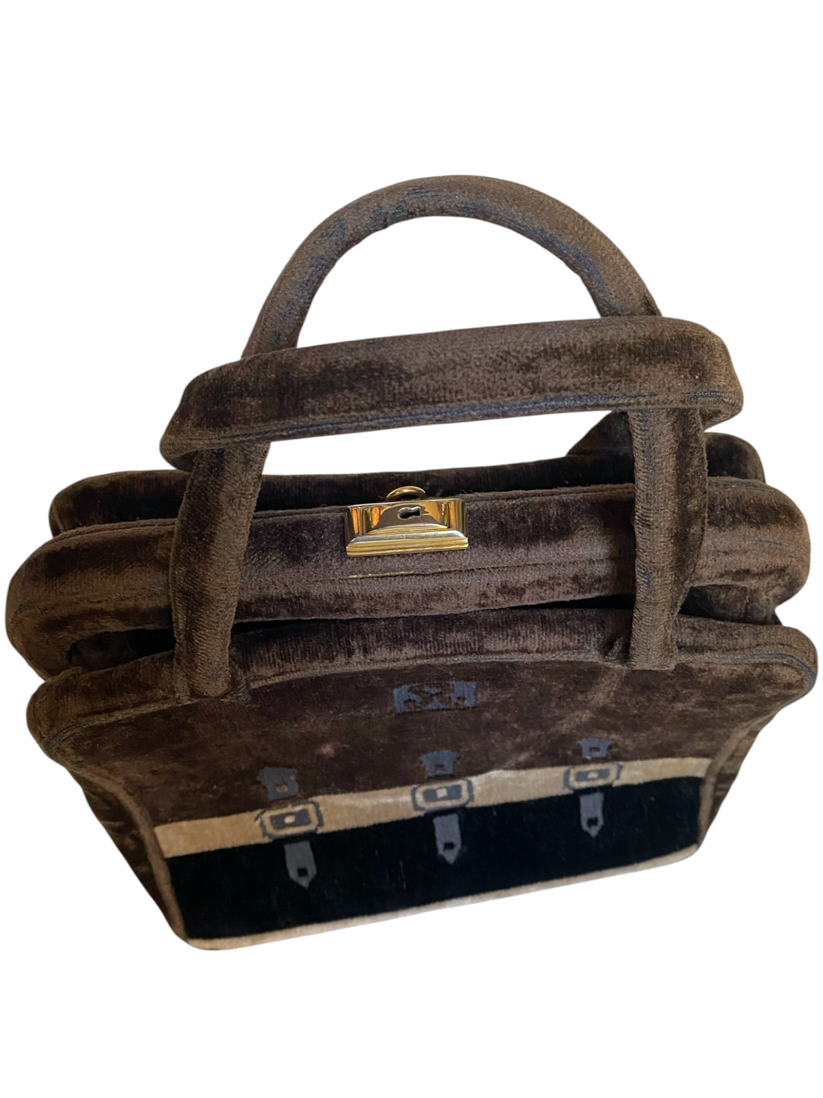 C. 60s-70s Roberta di Camerino Venetian Silk Velvet Trompe L'Oeil Belted Handbag