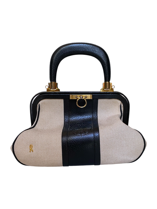 1970s Roberta di Camerino Canvas & Leather Frame Bag with Embossed Zodiac Sun Motif