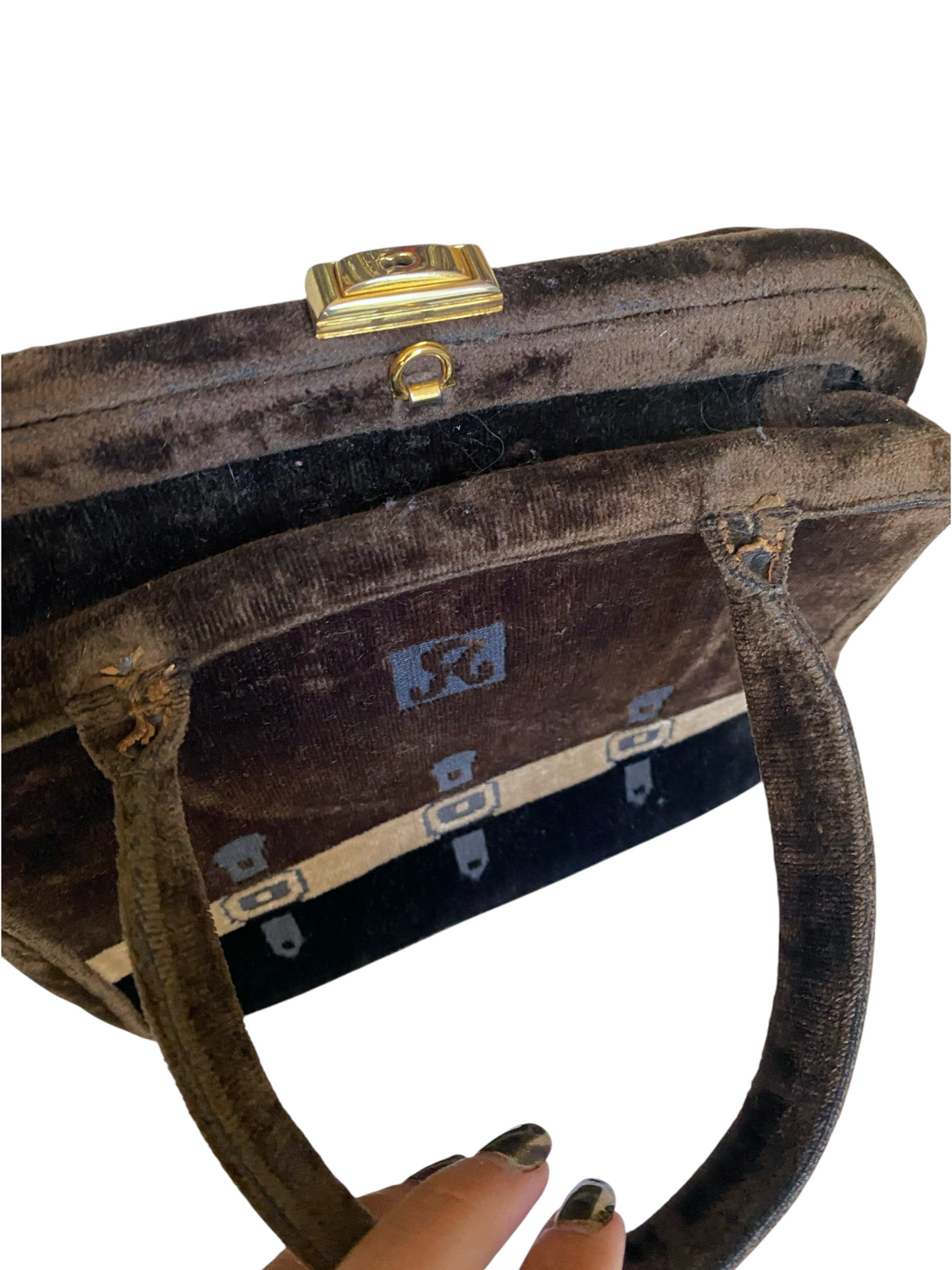 C. 60s-70s Roberta di Camerino Venetian Silk Velvet Trompe L'Oeil Belted Handbag