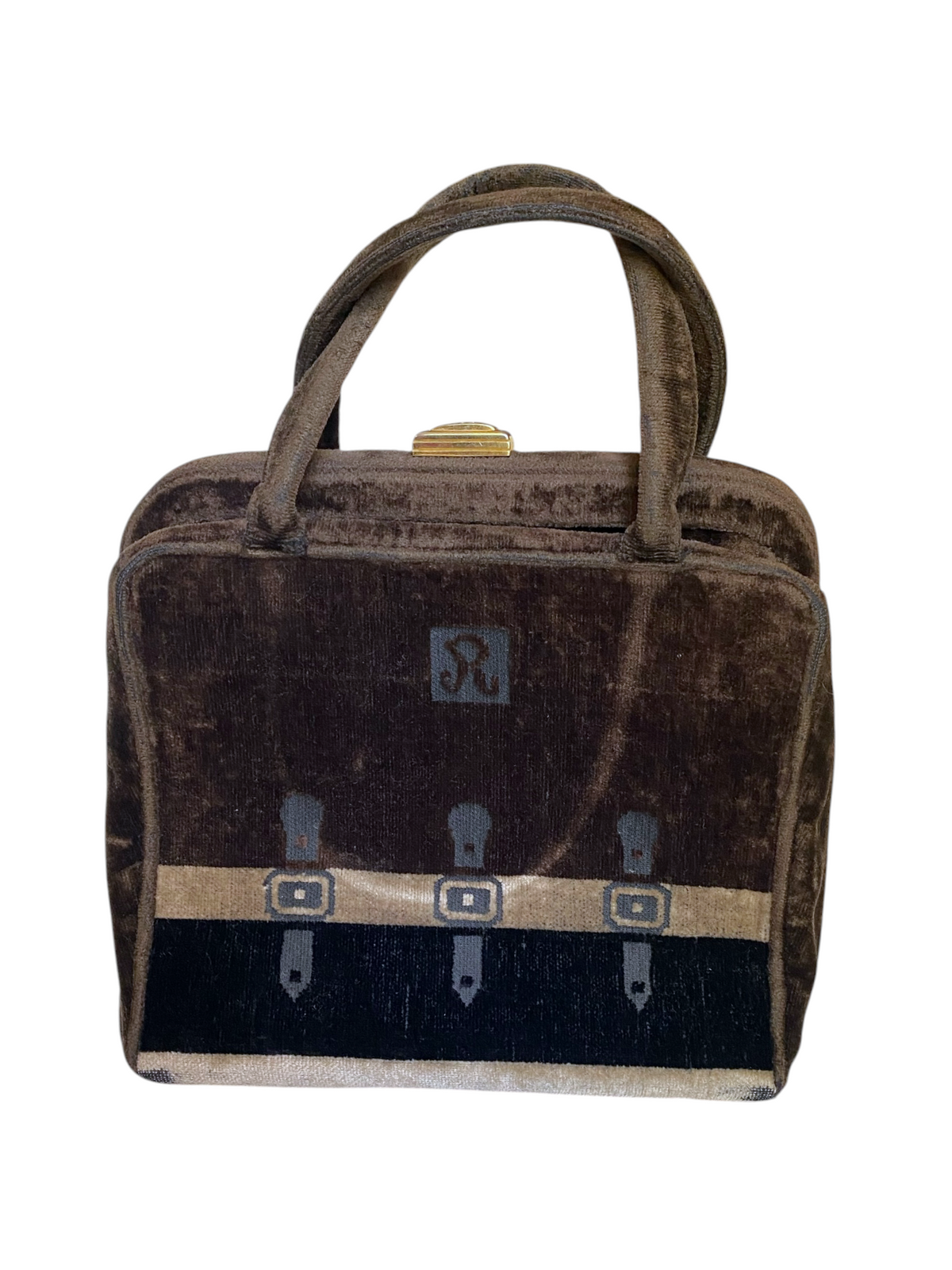 C. 60s-70s Roberta di Camerino Venetian Silk Velvet Trompe L'Oeil Belted Handbag
