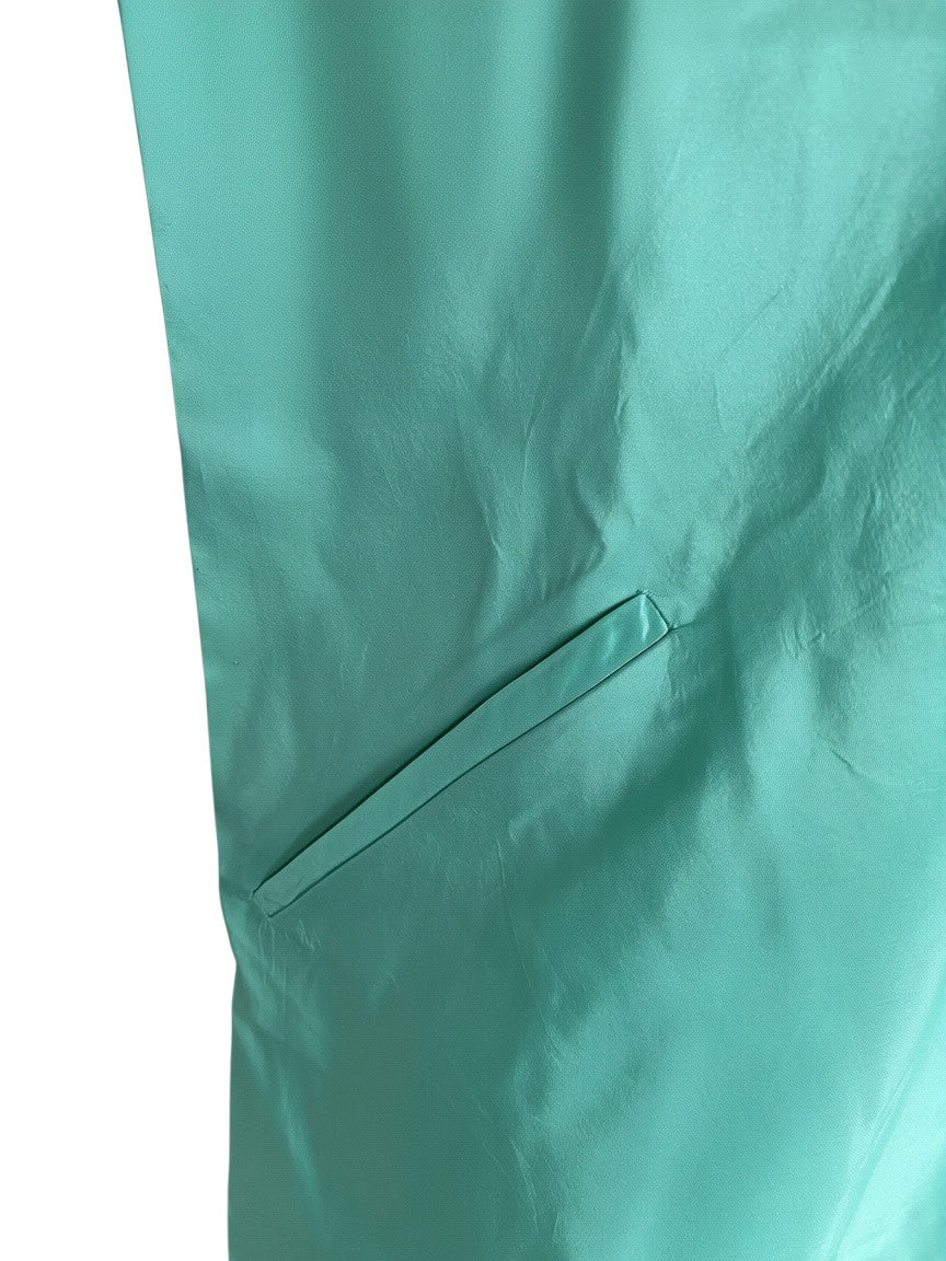 LaliSimone vintage 1980s mint green silk tunic featuring architectural construction and a subtle pocket detail