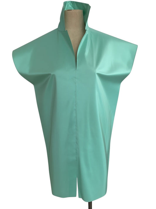 LaliSimone vintage 1980s mint green silk tunic with architectural cap sleeves and a clean minimalist design.
