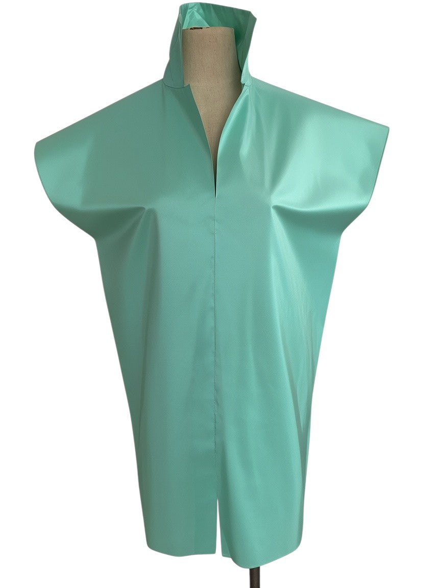 LaliSimone vintage 1980s mint green silk tunic with architectural cap sleeves and a clean minimalist design.