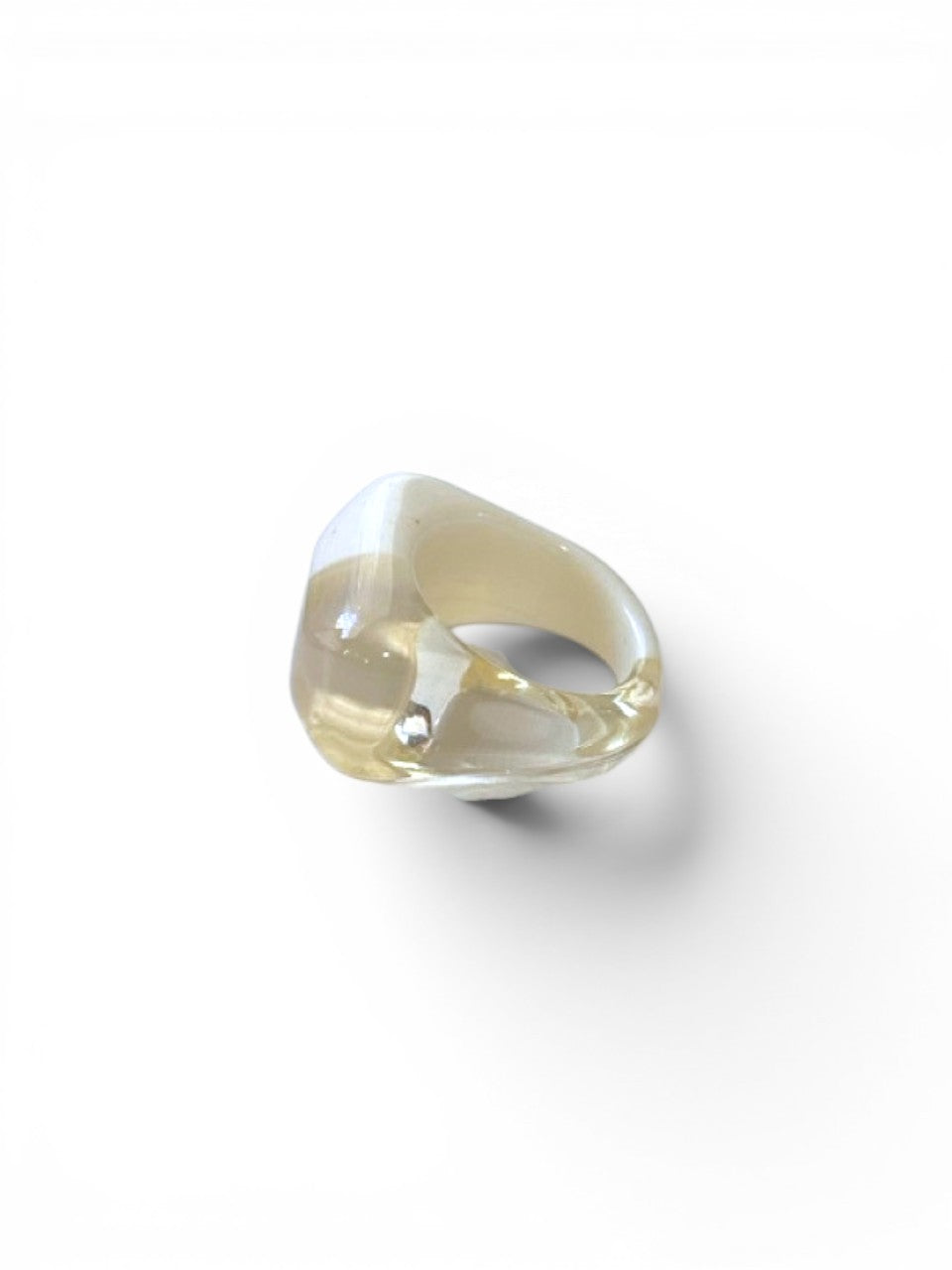 LaliSimone two tone acrylic ring in clear and light yellow, chunky design.