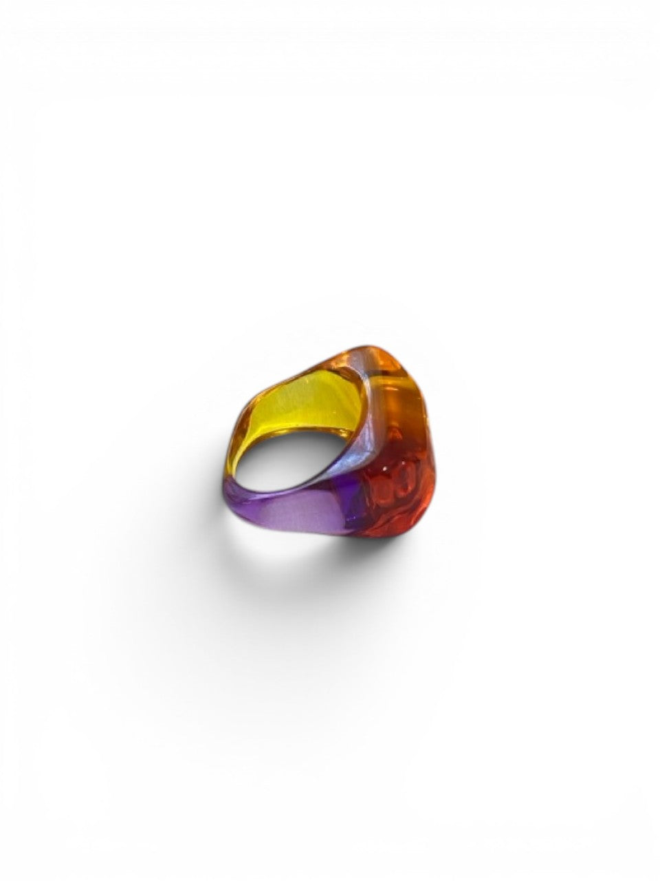 LaliSimone two tone acrylic ring in purple and orange, chunky statement style.
