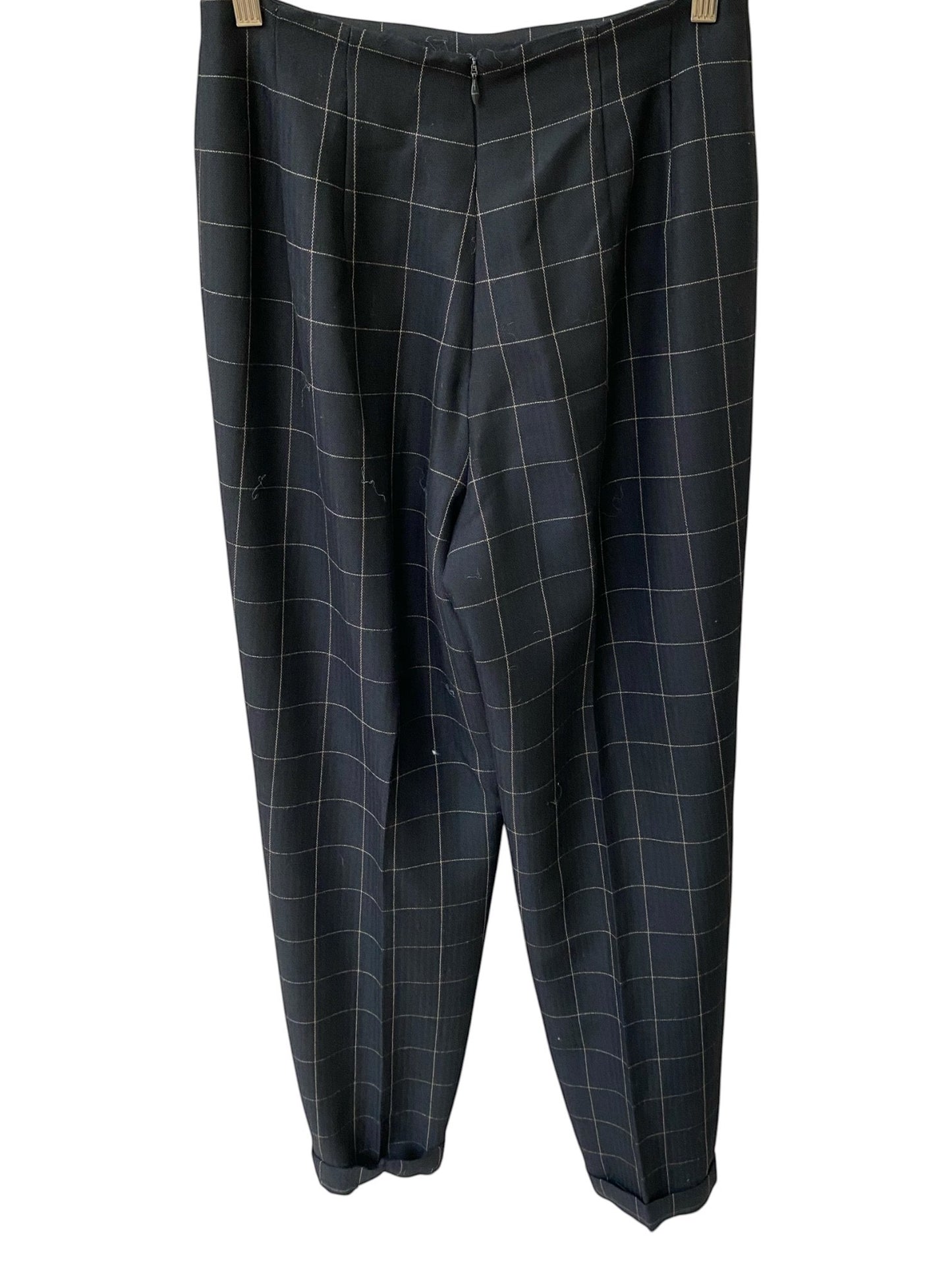 LaliSimone 90s Ralph x Ralph Lauren tapered trousers in navy with a subtle plaid pattern and cuffed hem.