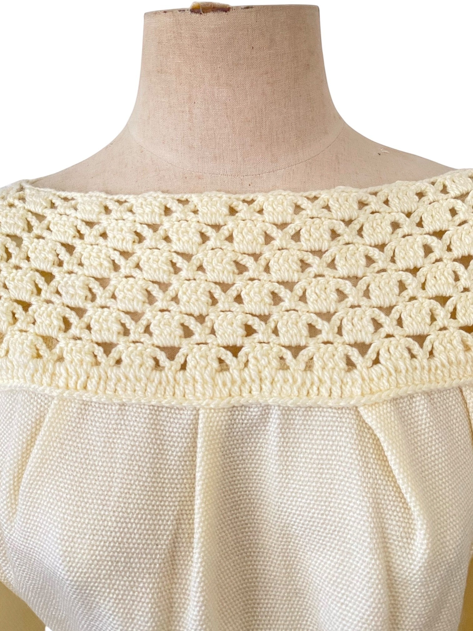 LaliSimone cream boho dress with crochet neckline and textured fabric
