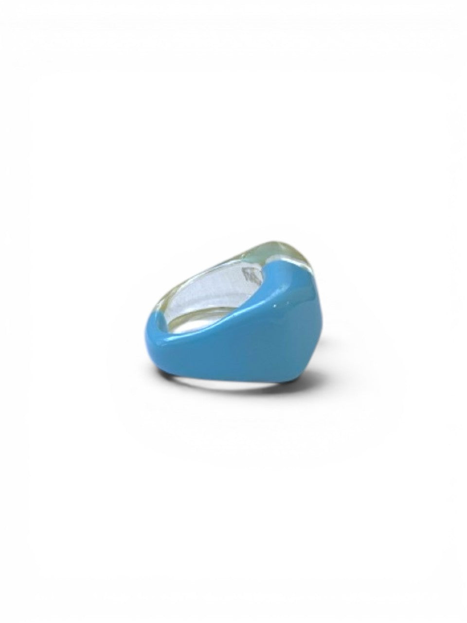 LaliSimone two tone acrylic ring in clear and light blue, chunky statement design.