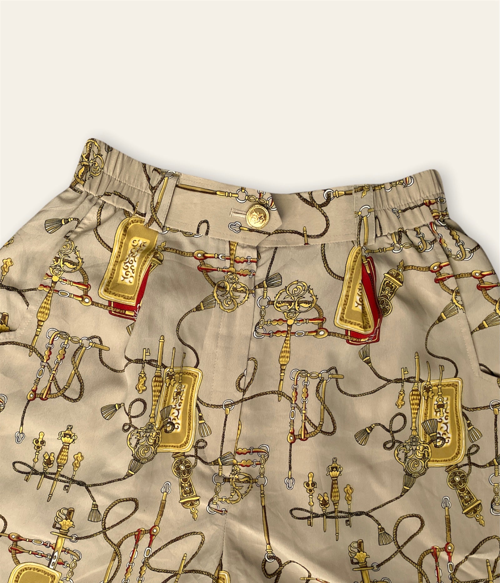 Hermes Style Baroque Print Long Shorts