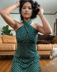 Green Dress with Polka Dots Neckline