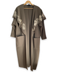 Andrea Jovine Taupe Coat Cape Collar Embroidery