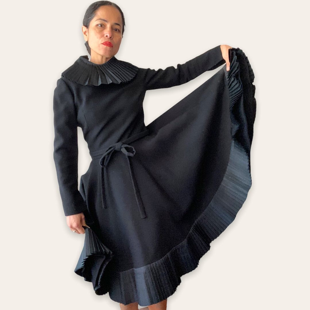Geoffrey Beene dress — pleated hem detail and full skirt silhouette