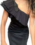 Victor Costa Black Dress Asymmetrical Pleated Shoulder