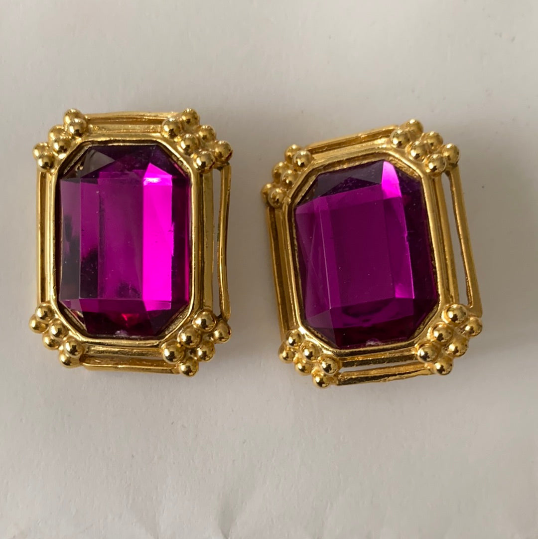 Purple Gems Costume Clip-On Earrings